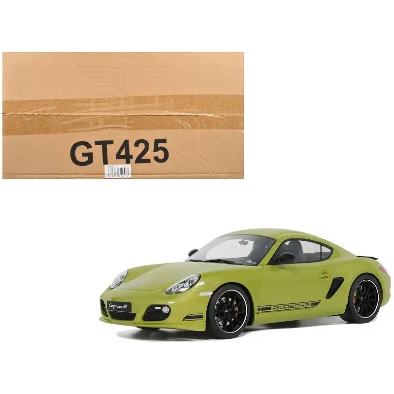 2012 Porsche Cayman R Green with Black Side Stripes 1/18 Model Car by GT Spirit