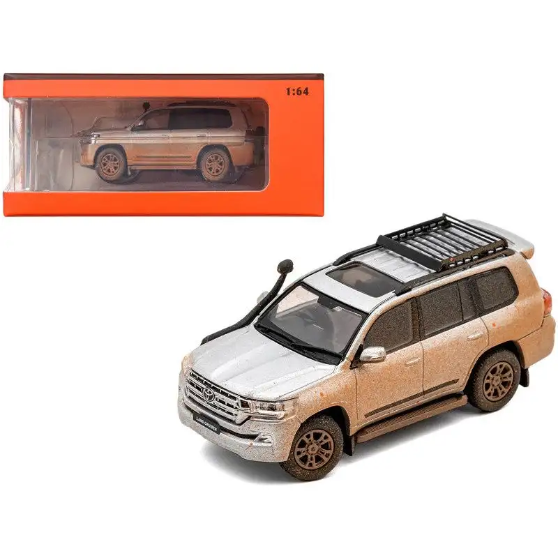 2015 Toyota Land Cruiser (200) Silver Metallic (Dirty Version) with Roof Rack 1/64 Diecast Model Car by GCD