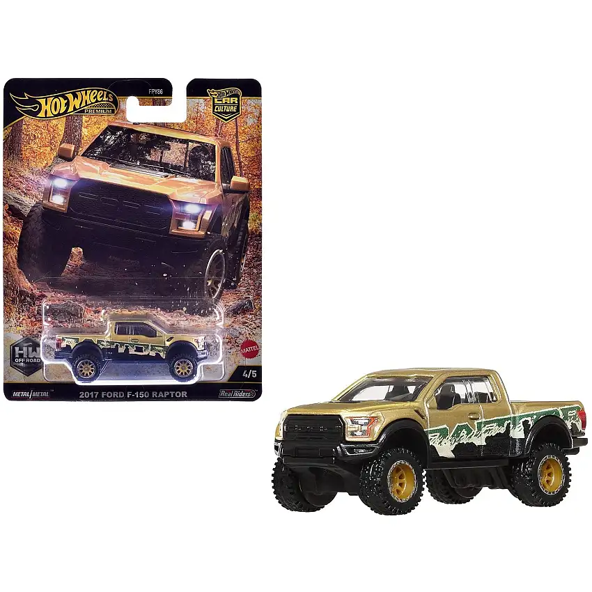 2017 Ford F-150 Raptor Pickup Truck Gold Metallic with Graphics "HW Off Road" Series Diecast Model Car by Hot Wheels