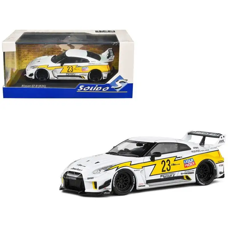 2019 Nissan GTR35 "LBWK Silhouette" RHD (Right Hand Drive) #23 White with Yellow Graphics 1/43 Diecast Model Car by Solido