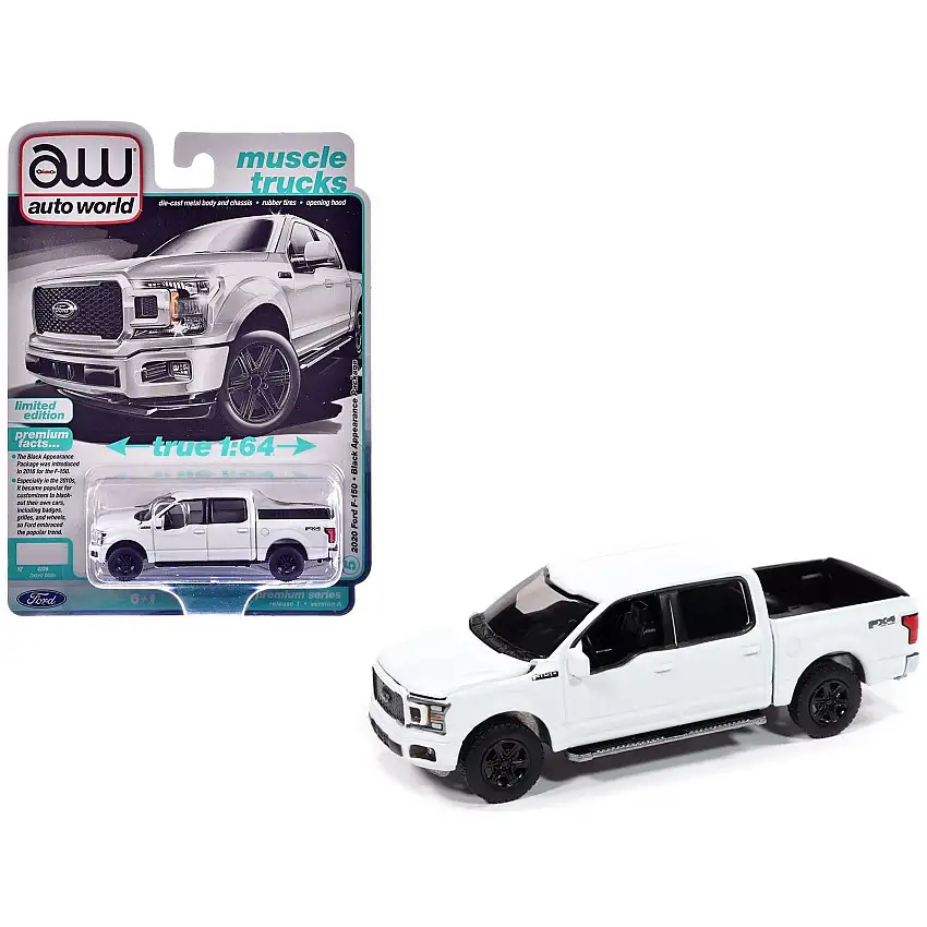 2020 Ford F-150 FX4 Black Appearance Package Pickup Truck Oxford White "Muscle Trucks" Series 1/64 Diecast Model Car by Auto World