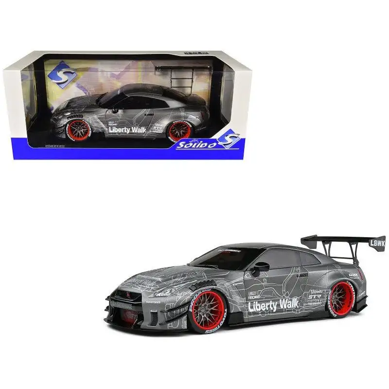 2020 Nissan GT-R (R35) RHD (Right Hand Drive) with Liberty Walk 2.0 Body Kit Dark Silver "Catalogue Design" 1/18 Diecast Model Car by Solido