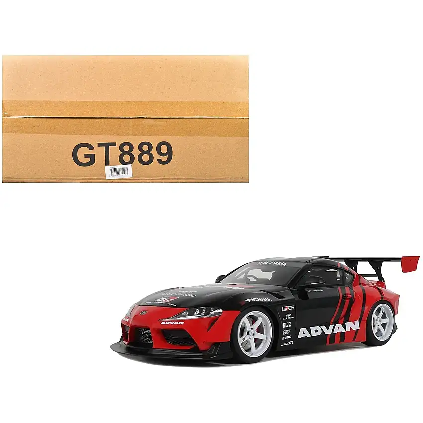 2020 Toyota Supra GR RHD (Right Hand Drive) "Advan" Black and Red 1/18 Model Car by GT Spirit