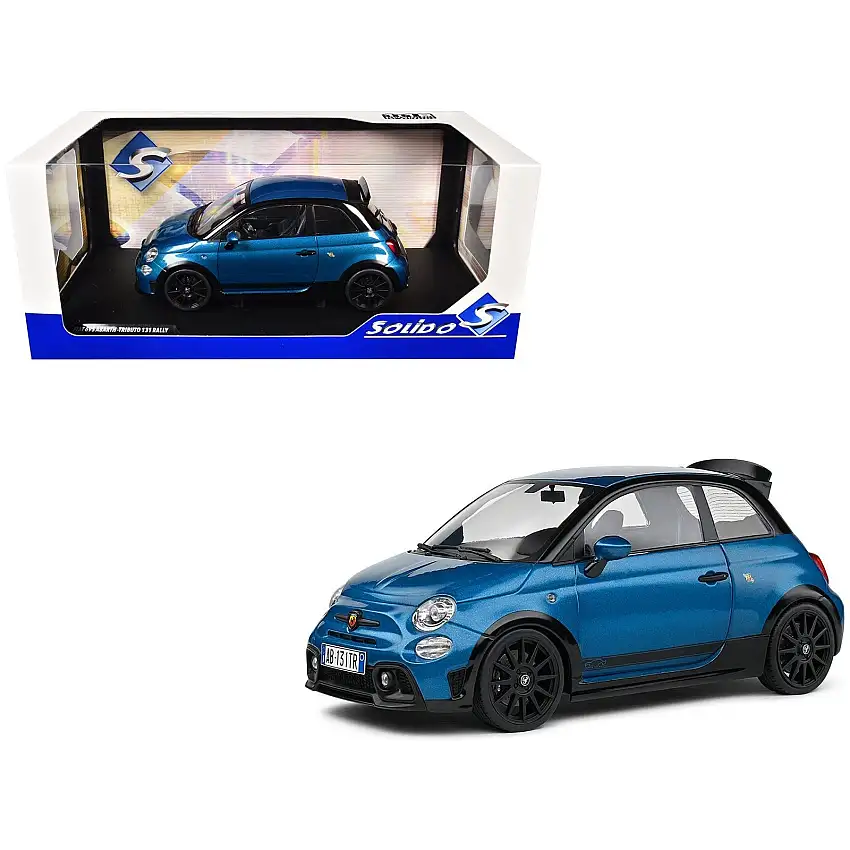 2022 Fiat 695 Abarth "Tributo 131 Rally" Podium Blue Metallic with Black Side Stripes 1/18 Diecast Model Car by Solido