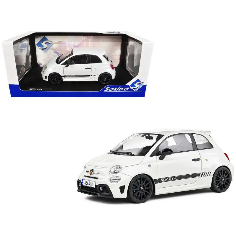 2022 Fiat F595 Abarth Ghiaccio White with Black Stripes 1/18 Diecast Model Car by Solido