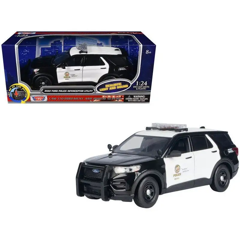 2022 Ford Police Interceptor Utility Black and White "Los Angeles Police Department (LAPD)" with Flashing Light Bar and Front and Rear Lights and Sounds 1/24 Diecast Model Car by Motormax
