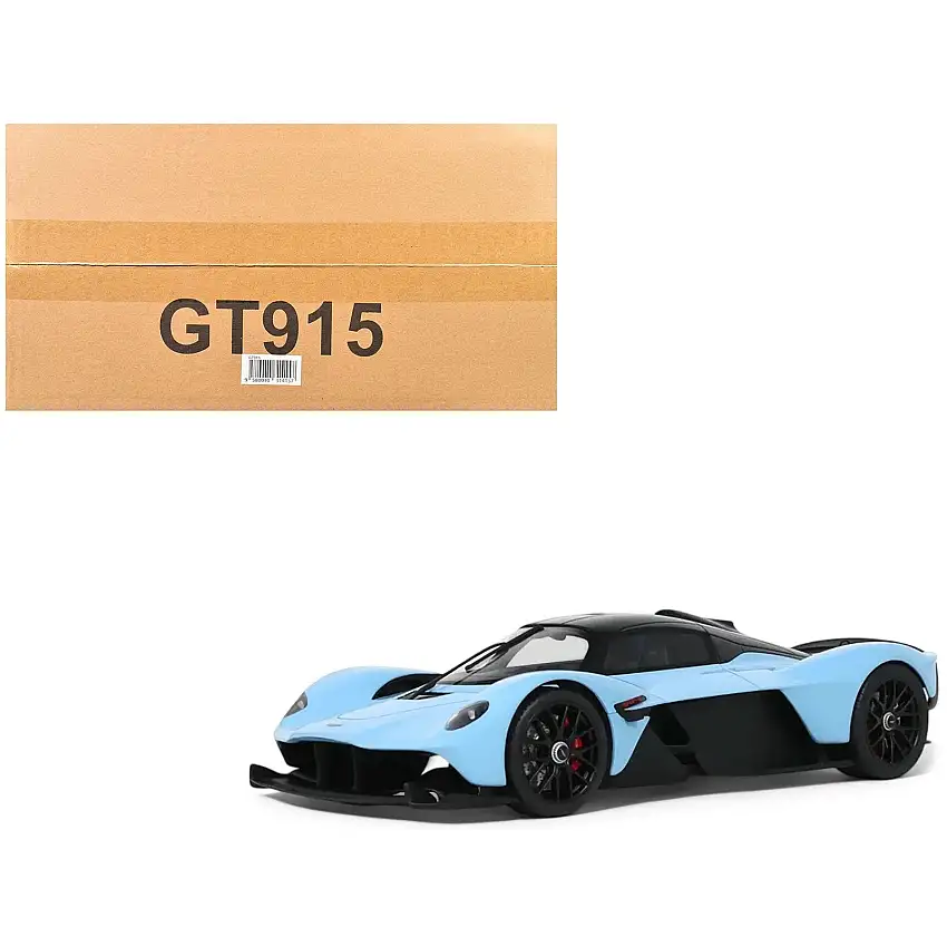 2023 Aston Martin Valkyrie Light Blue with Black Top 1/18 Model Car by GT Spirit
