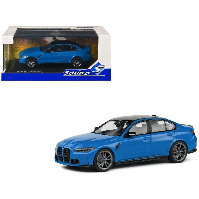 2023 BMW M3 Sedan (G80) Competition Santorini Blue with Black Top 1/43 Diecast Model Car by Solido