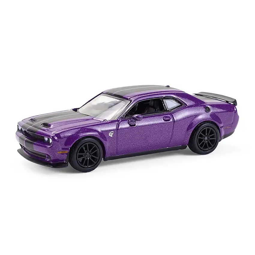 2023 Dodge Challenger SRT Hellcat Plum Crazy Metallic with Black Stripes "Showroom Floor" Series 7 1/64 Diecast Model Car by Greenlight