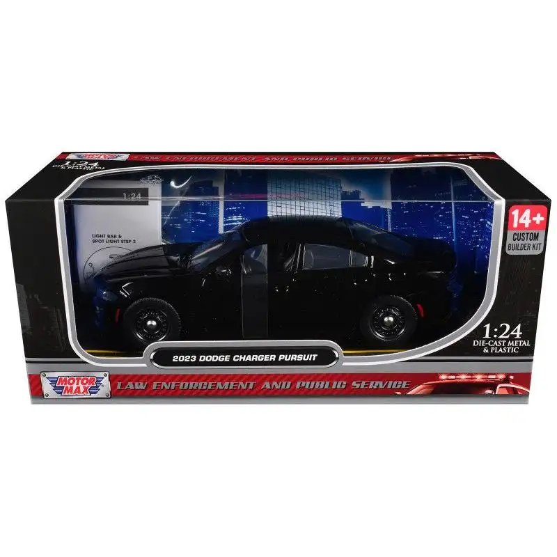 2023 Dodge Charger Pursuit Police Car Black "Custom Builder's Kit - Law Enforcement and Public Service" Series 1/24 Diecast Model Car by Motormax
