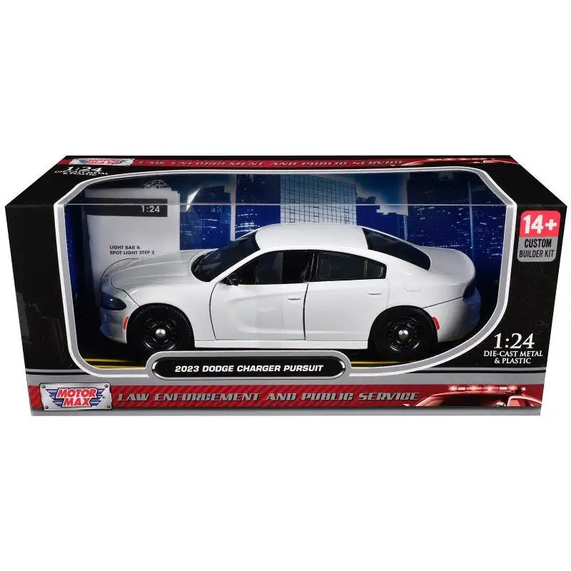 2023 Dodge Charger Pursuit Police Car White "Custom Builder's Kit - Law Enforcement and Public Service" Series 1/24 Diecast Model Car by Motormax
