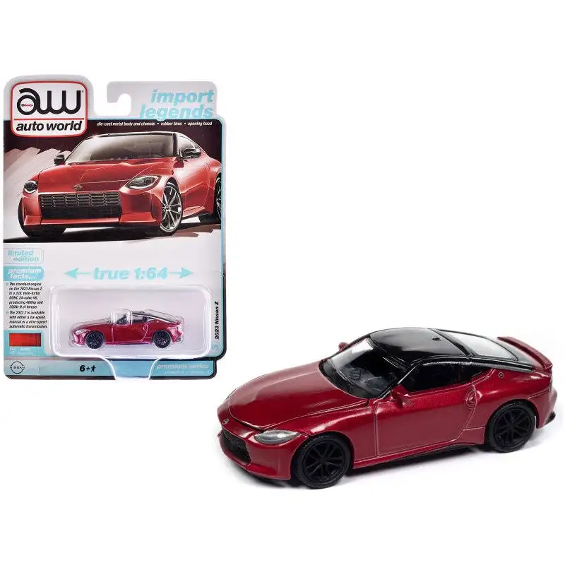 2023 Nissan Z Passion Red Metallic with Black Top "Import Legends" Series 1/64 Diecast Model Car by Auto World