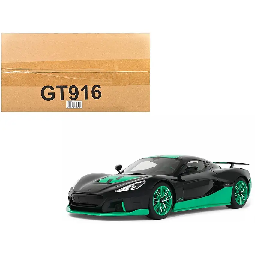 2023 Rimac Nevera Black with Green Stripes 1/18 Model Car by GT Spirit