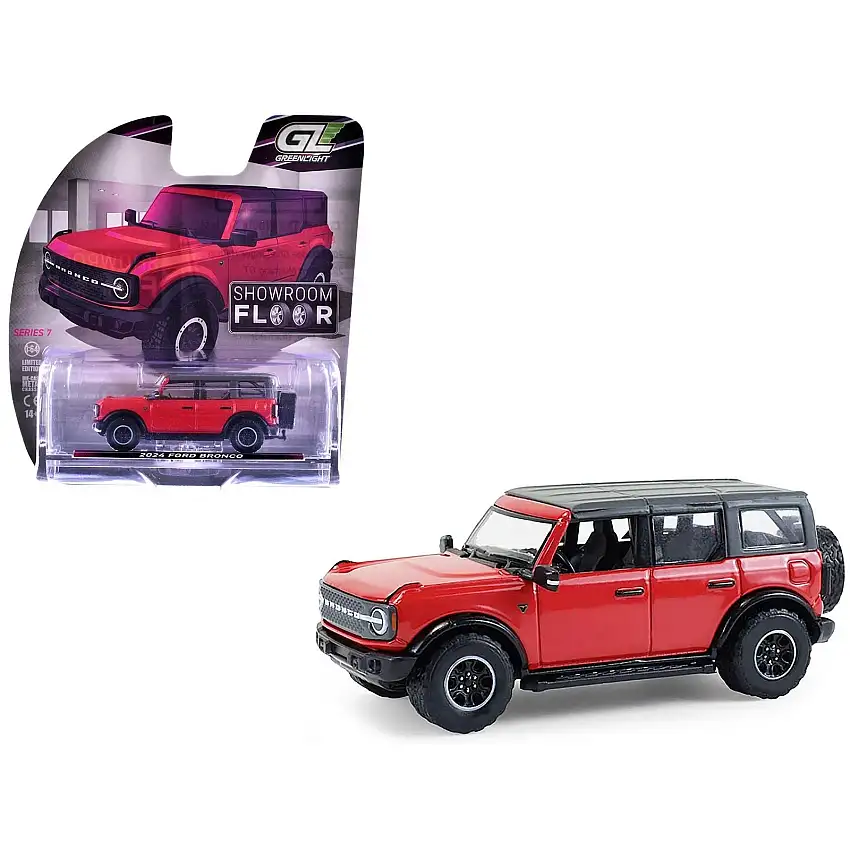 2024 Ford Bronco Badlands 4-Door Hot Pepper Red with Gray Top "Showroom Floor" Series 7 1/64 Diecast Model Car by Greenlight