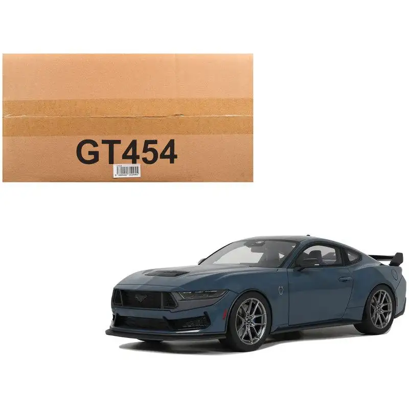 2024 Ford Mustang Dark Horse Vapor Blue Metallic with Black Stripes 1/18 Model Car by GT Spirit