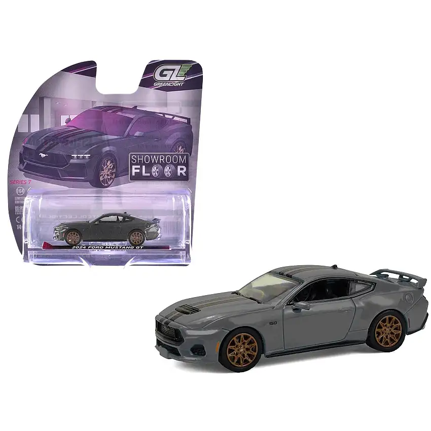2024 Ford Mustang GT Dark Matter Gray with Black and Red Stripes "Showroom Floor" Series 7 1/64 Diecast Model Car by Greenlight