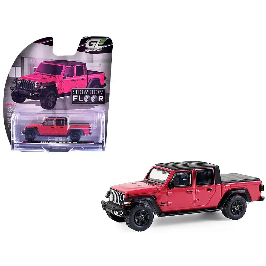 2024 Jeep Gladiator Pickup Truck Tuscadero Pink with Black Top "Showroom Floor" Series 7 1/64 Diecast Model Car by Greenlight