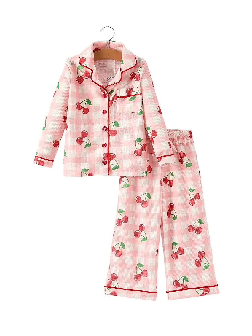 Waffle Cherry Girls Long Sleeve Set
