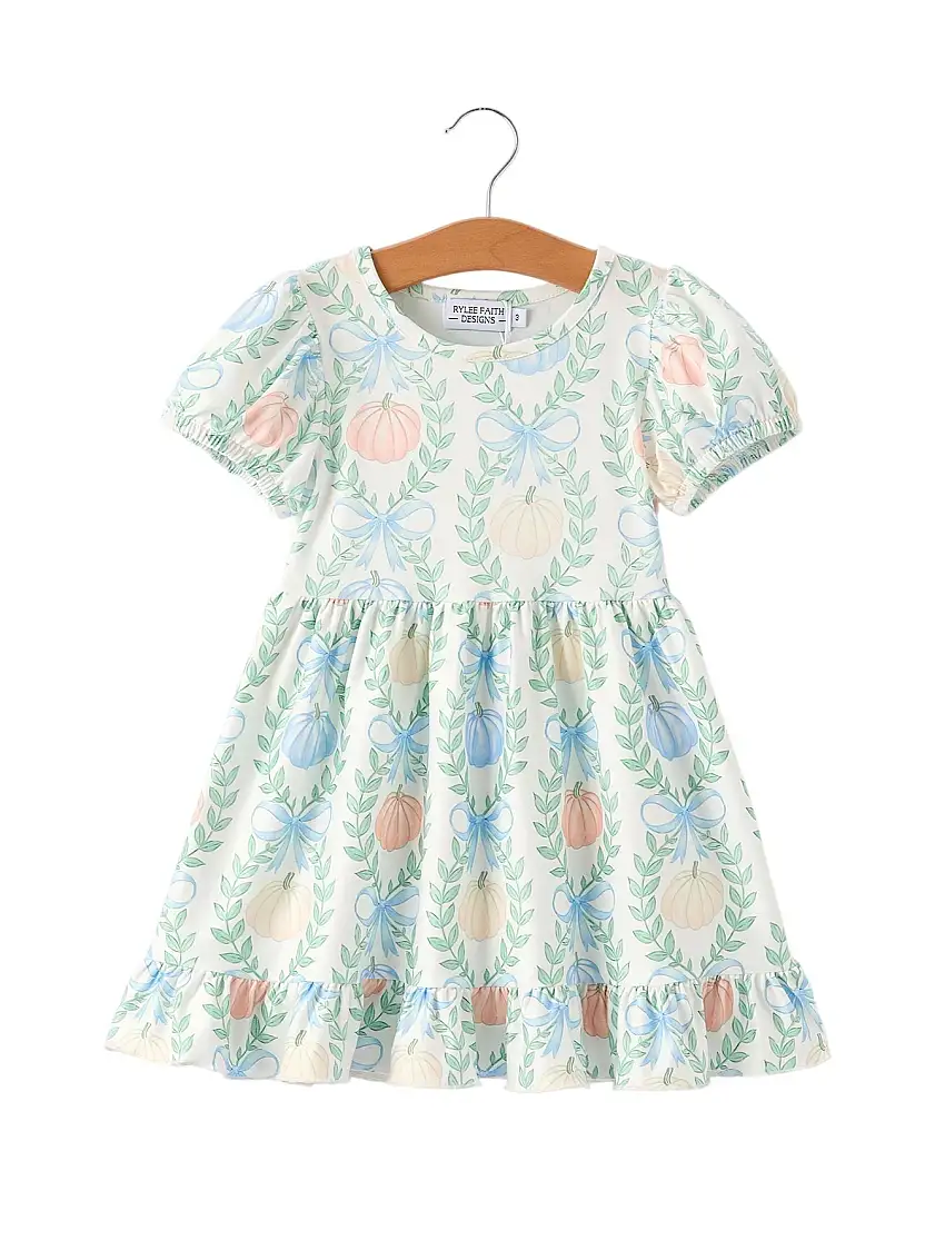 Playful Fall Halloween & Thanksgiving Pumpkin Girls Dress