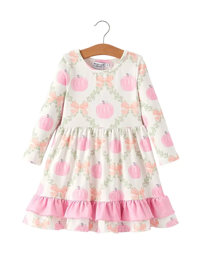 Halloween Pumpkin Pink Ruffle Girls Dress