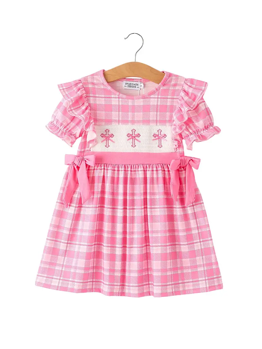 Pink Plaid Smocked Church Christ Bishop Christening Dress