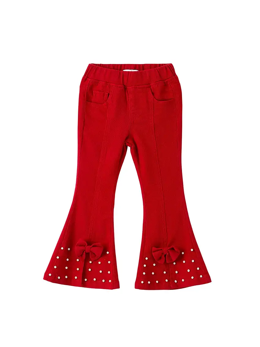 Dark Red Flared Elastic Jeans
