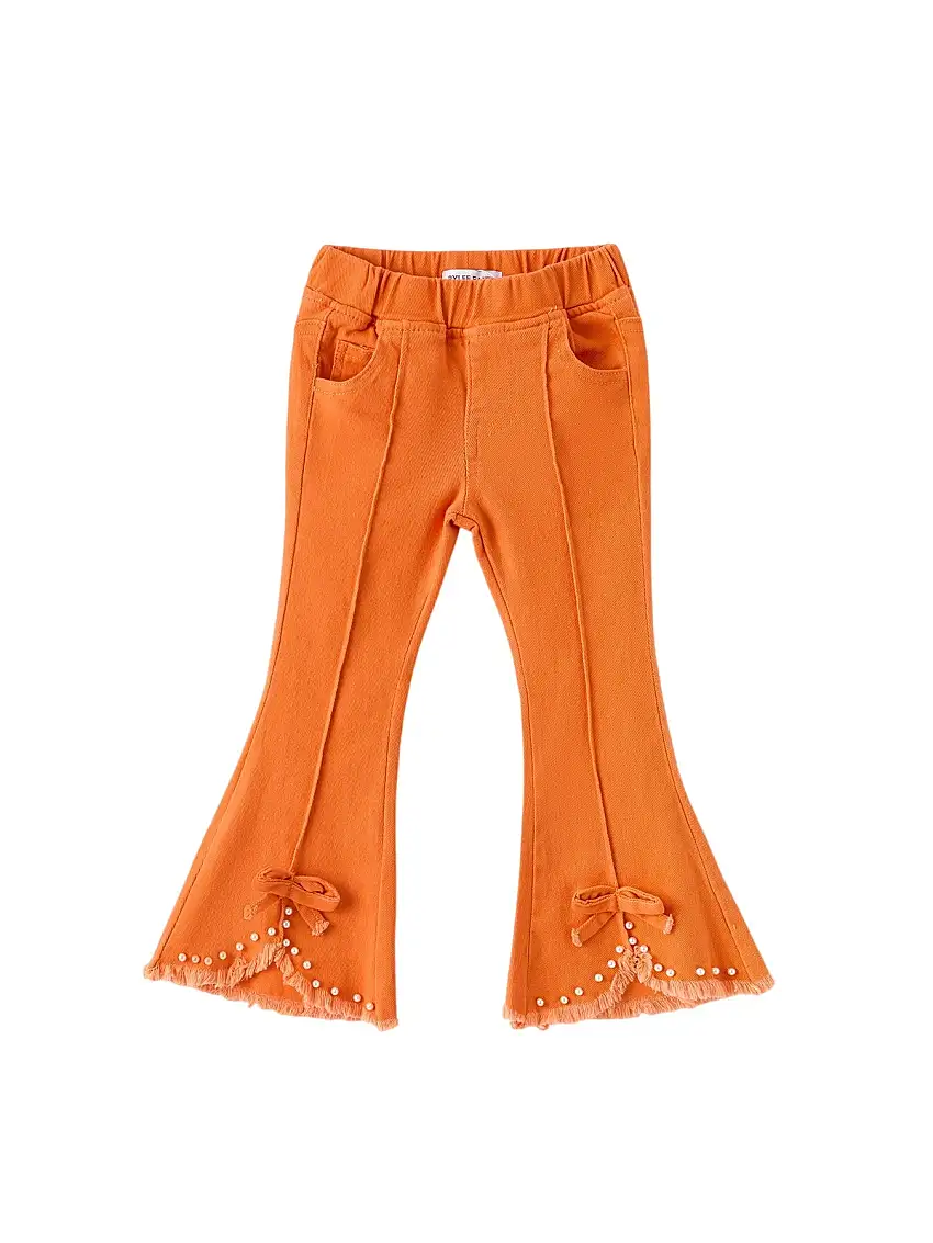 Orange Flared Elastic Jeans