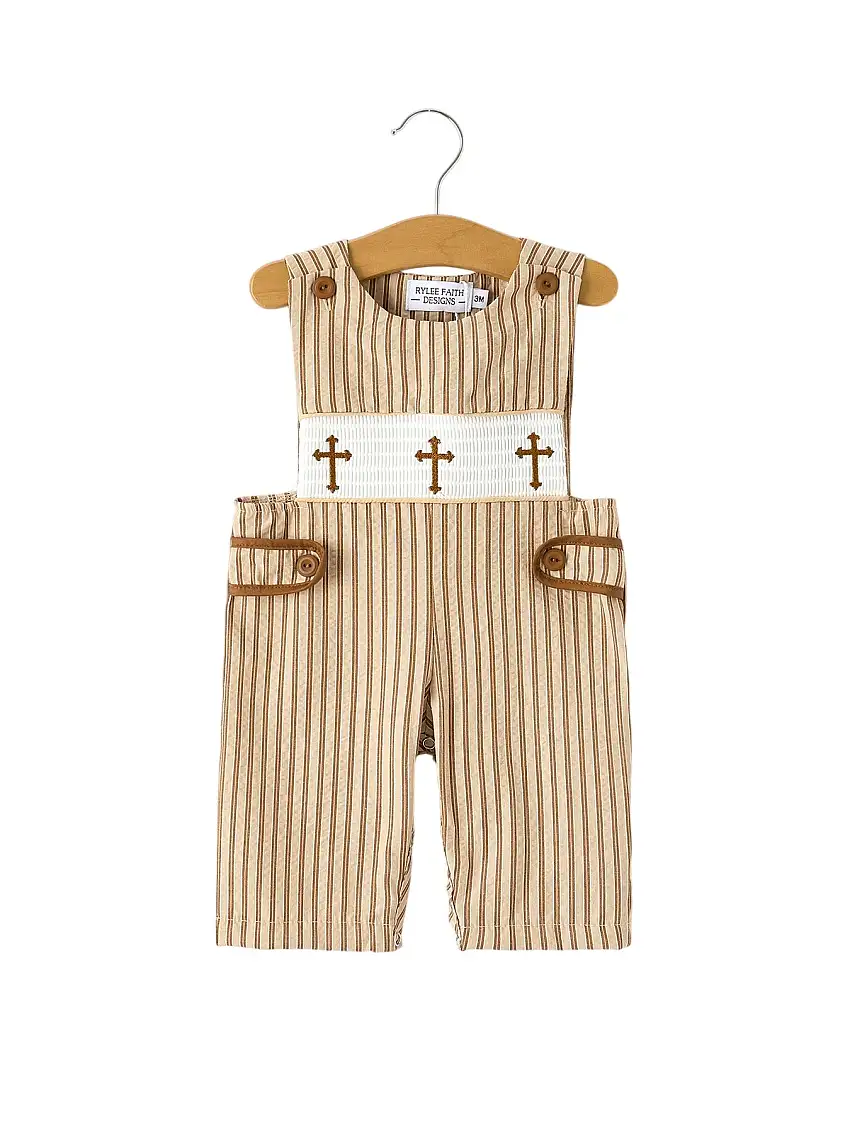 Stripe Smocked Church Christ Bishop Christening Toddler Boys' Romper