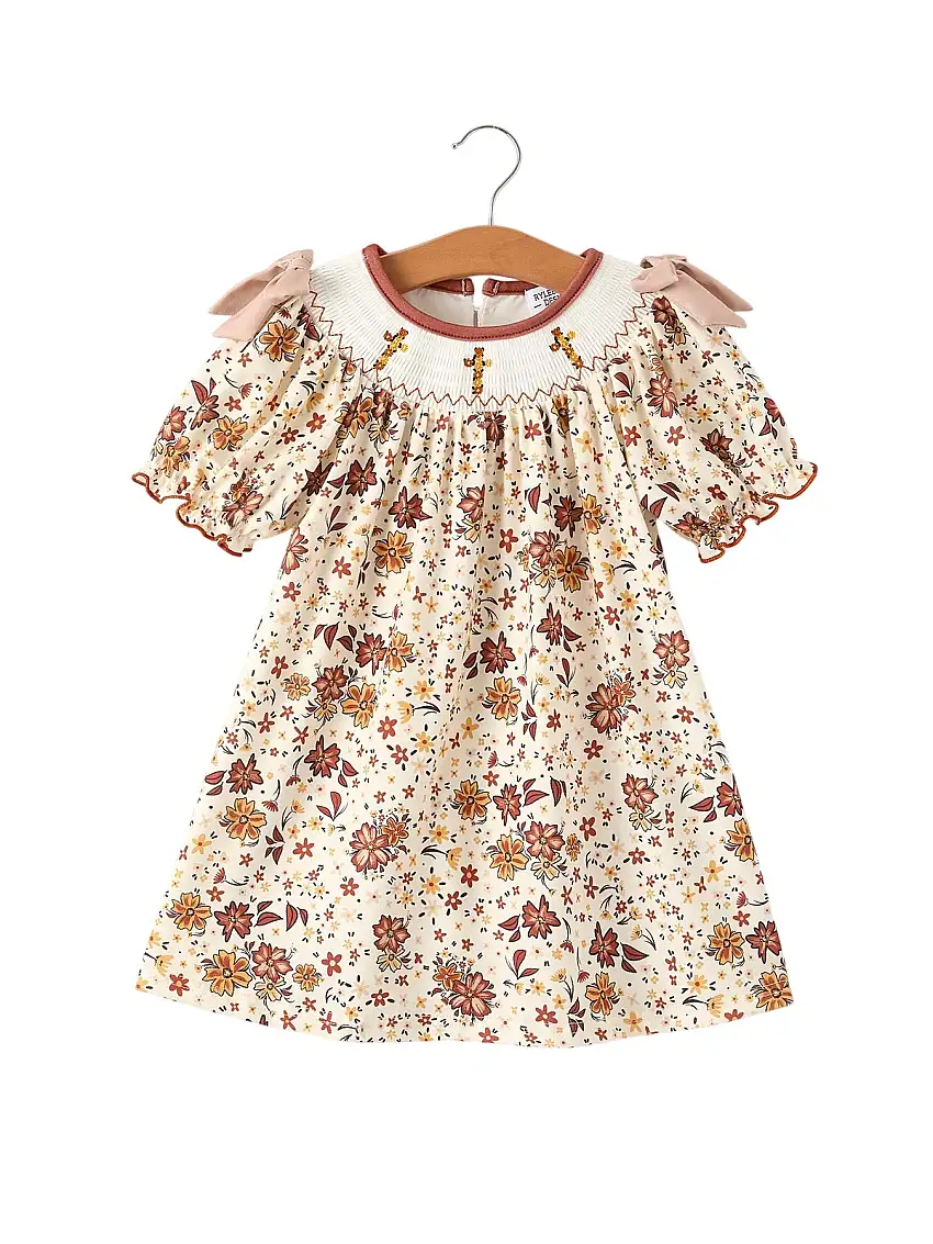 Colorful Floral Smocked Church Christ Bishop Christening Girl Dress