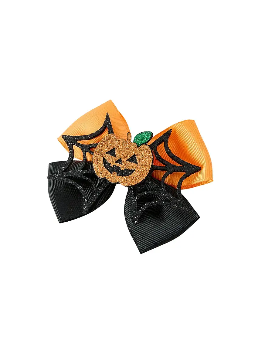 Halloween Pumpkin Smiley Bow Hair Clip