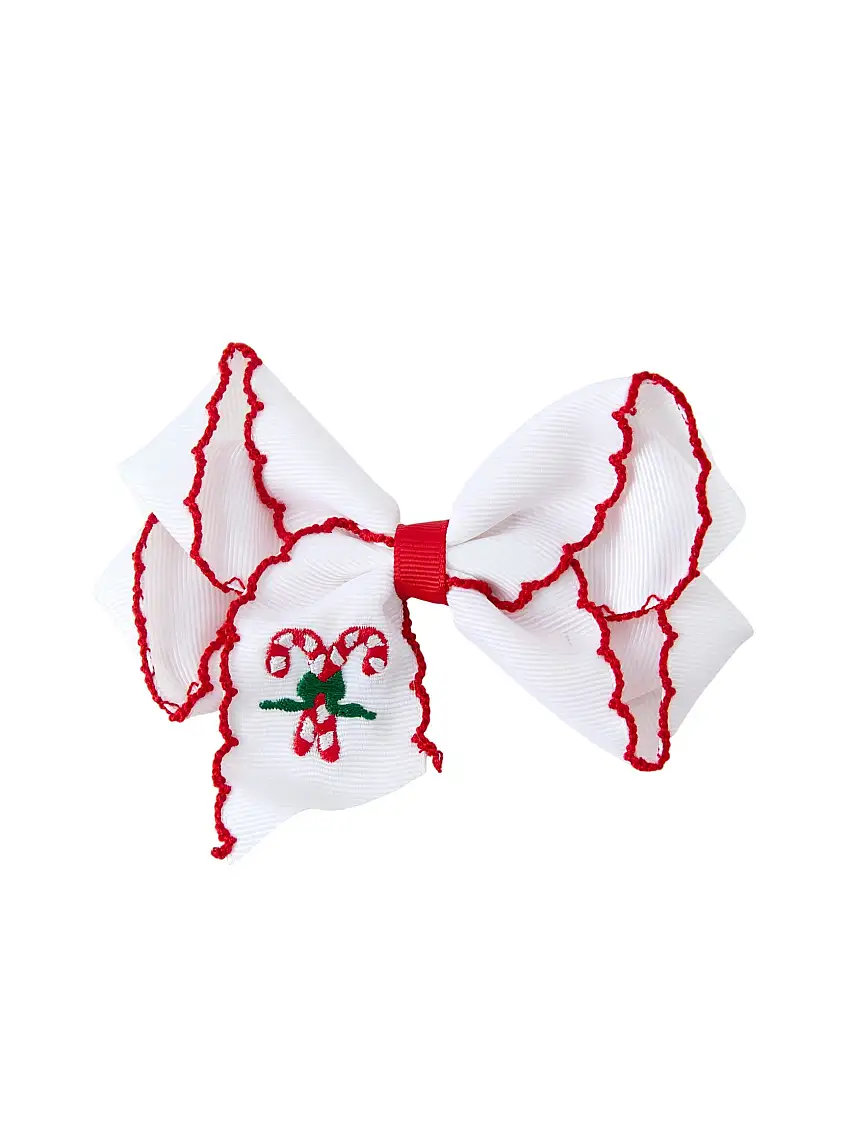 Christmas Candy Cane Embroidered Bow Hair Clip