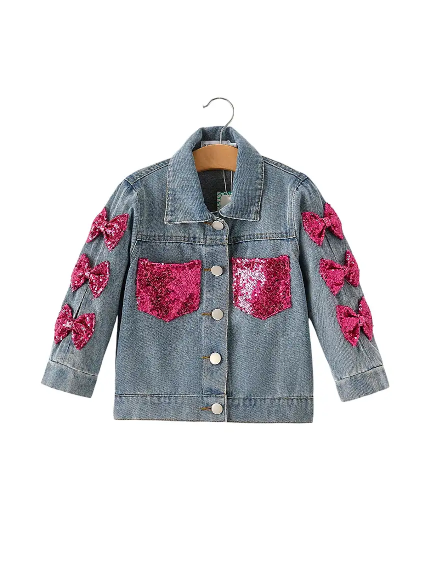 Girls Autumn Denim Sequined Jacket Top