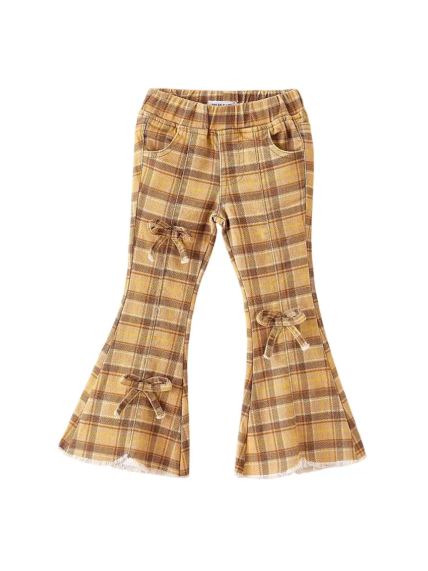 Autumn Thanksgiving Halloween Yellow And Brown Plaid Girls Jeans