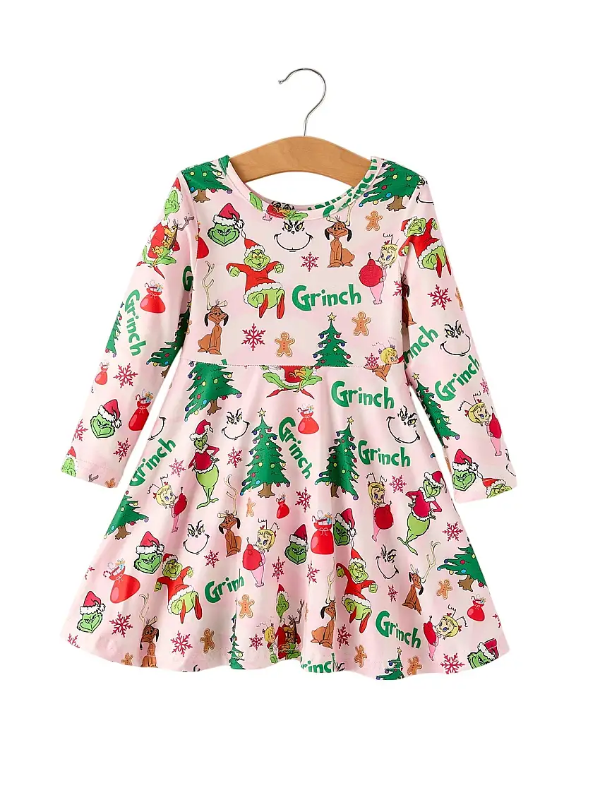 Winter Christmas Character Print Girls Dress