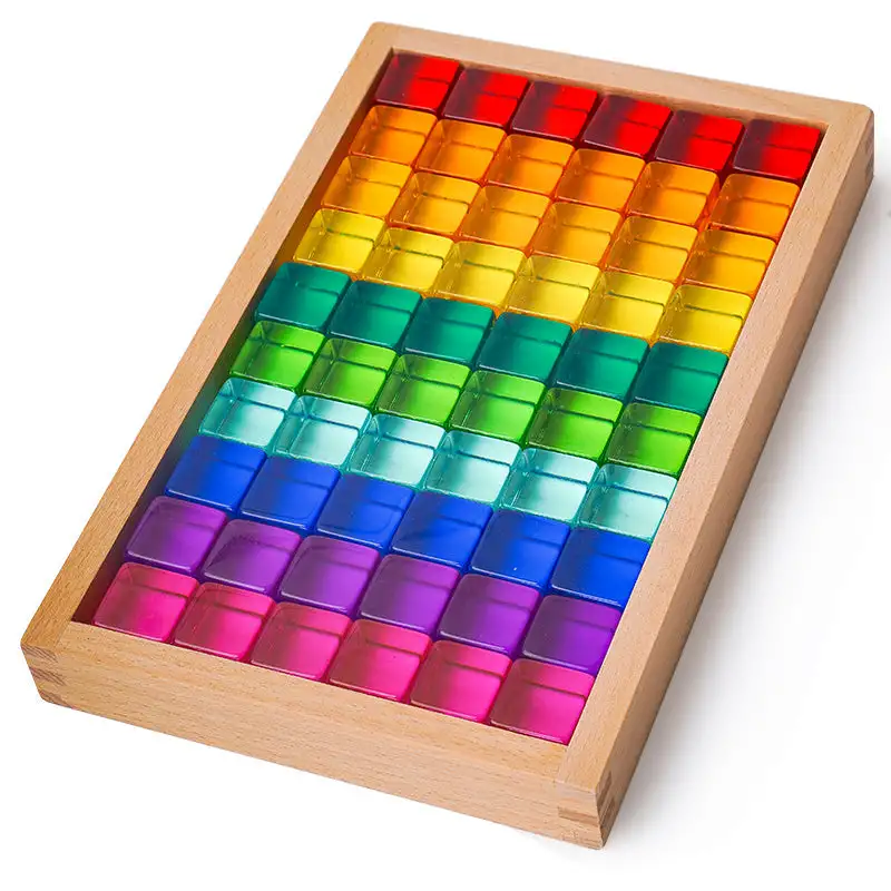 60 Pcs Rainbow Translucent Lucite Cubes Set With Storage Tray