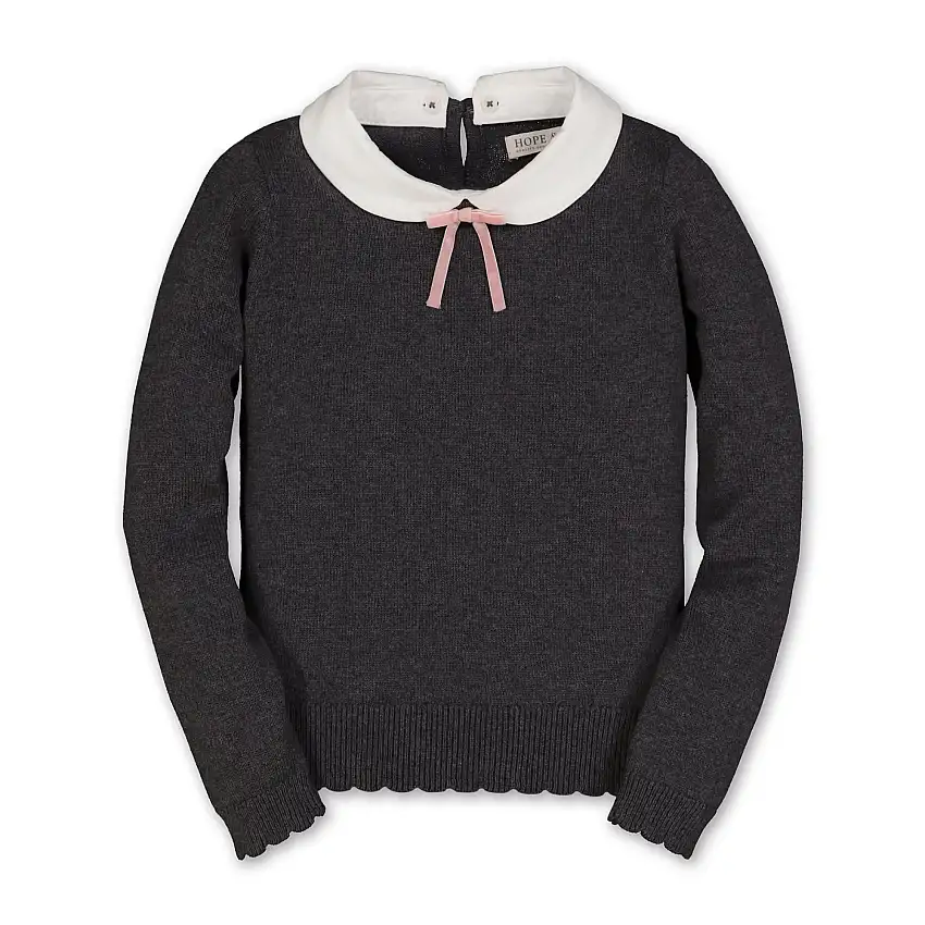French Look Sweater With Collar And Bow