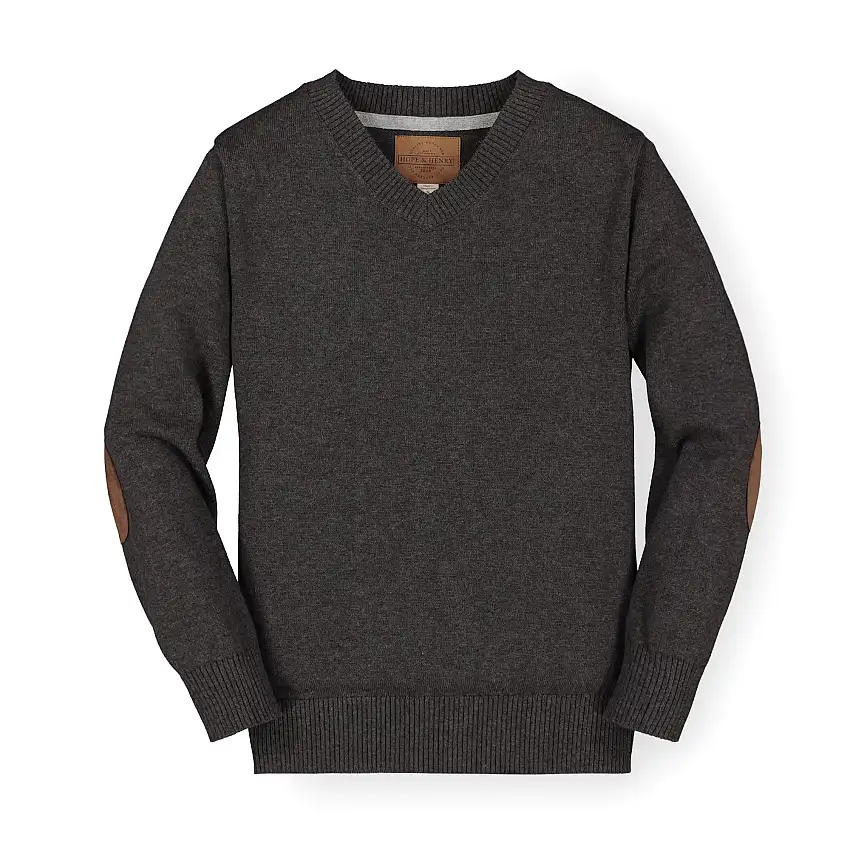 Fine Gauge V-neck Sweater With Elbow Patches