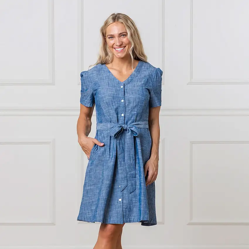 Organic Button Front Chambray Dress