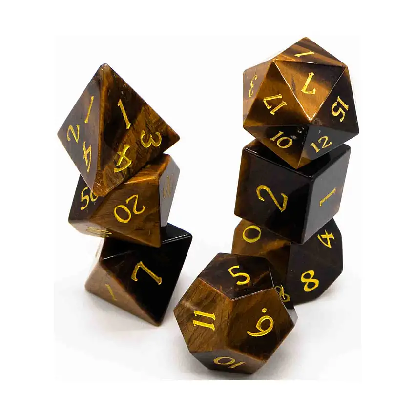 Poly Set Tiger's Eye - Dragon w/Gold (7)