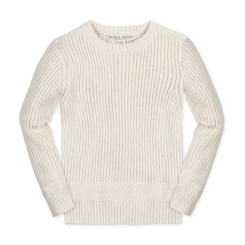 Organic Herringbone Detail Crew Neck Sweater