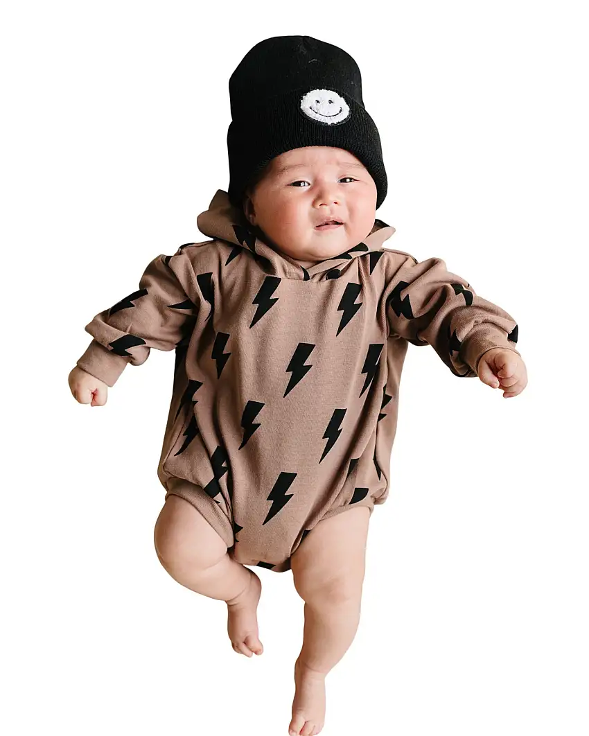 Hooded Bubble Romper | Mocha Bolts
