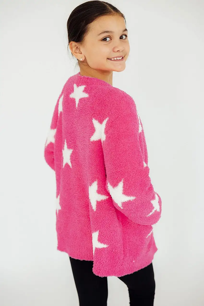Bright Pink/coconut Star Cozy Cardigan