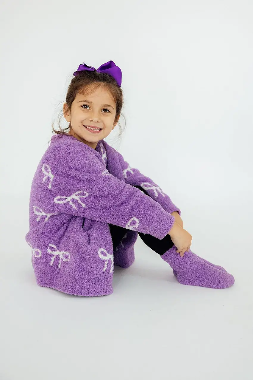 Lilac/coconut Bow Cozy Cardigan