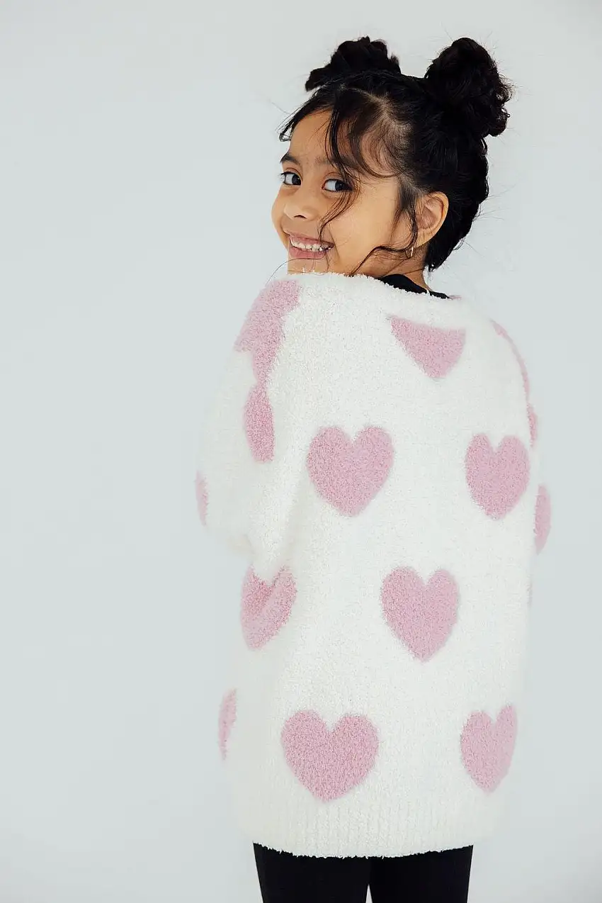 Coconut/light Pink Heart Cozy Cardigan
