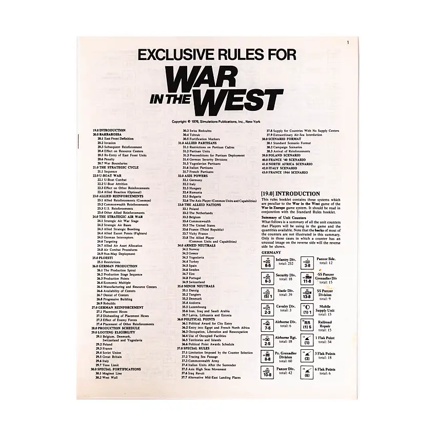War in the West - Exclusive Rules Only!