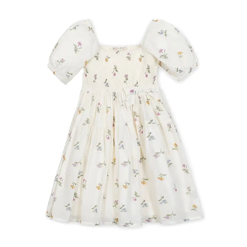 Organic Smocked Bubble Sleeve Dress