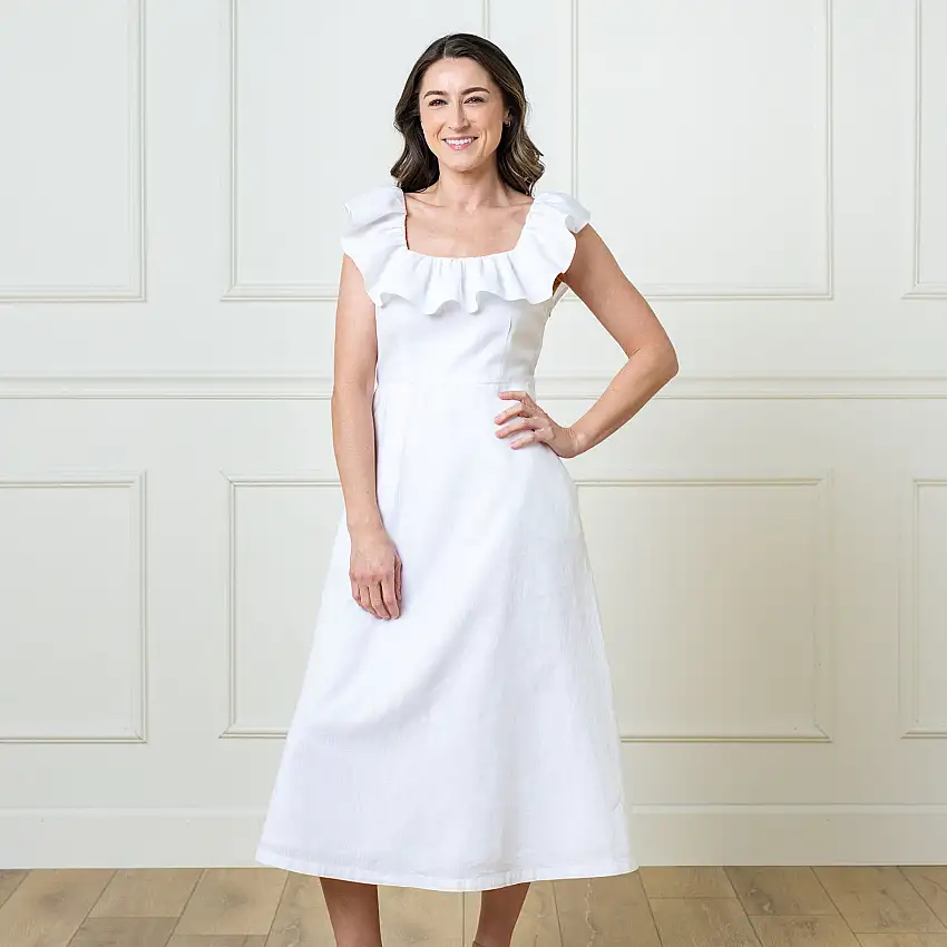 Linen Ruffle Collar Dress