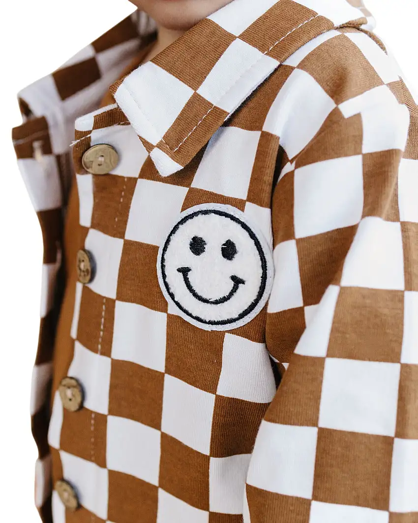 Cotton Shacket | Smiley Checkered Copper