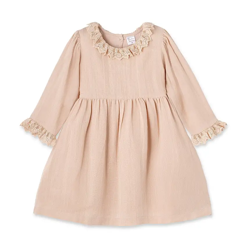 Lace Trim Linen Dress – Soft Beige Special Occasion Style