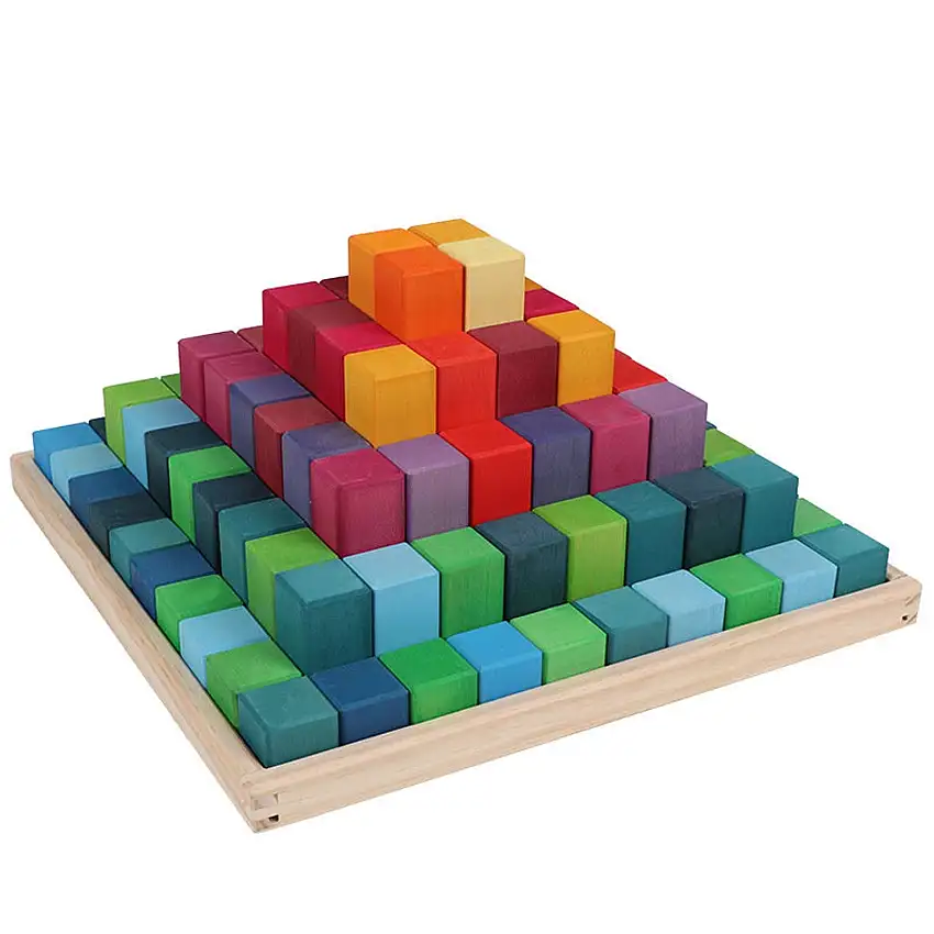 100 Pcs Stained Large Stepped Pyramid Wooden Stacking Building Blocks